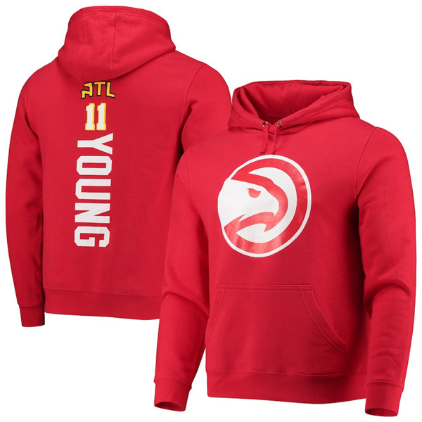 Men's Atlanta Hawks #11 Trae Young 2021 Red&White Playmaker Name & Number Pullover Hoodie